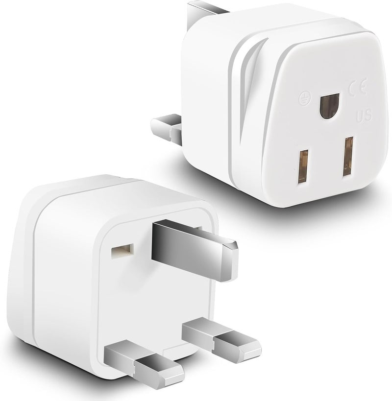 OFOAEEA US to UK Plug Adapter, 2 Pack Type G Travel Adaptor, UK Travel Plug Adapter, UK Power Adapter, Ireland Plug Adapter, for Scotland British London England Hong Kong Irish Ireland, White - Image 1